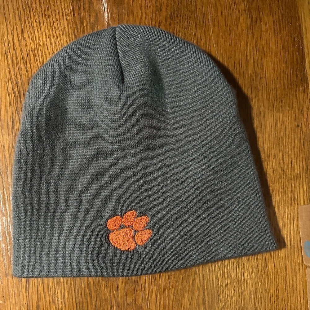 Clemson Tigers Knit Beanie Gray with Orange Tiger Paw Logo One size Unisex